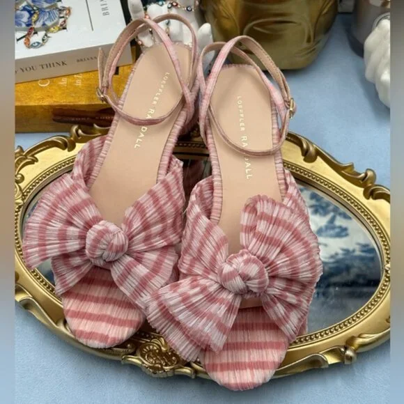 🆕 LOEFFLER RANDALL 🧿 NWOT Dahlia Soft Pink Gingham Pleated Bow Heel, Sz 7 - Picture 12 of 15